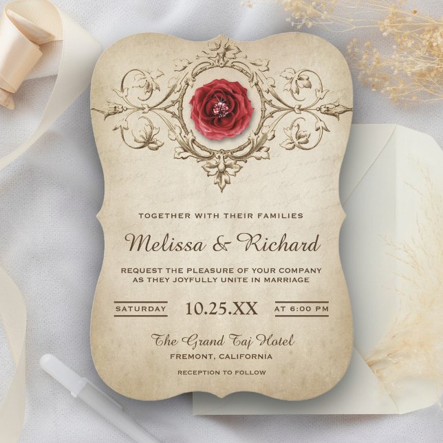 Invitación de boda con floritura de rosa romántica (Subido por el creador)