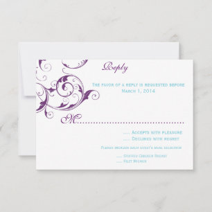 invitación de boda con floritura púrpura y azul pa