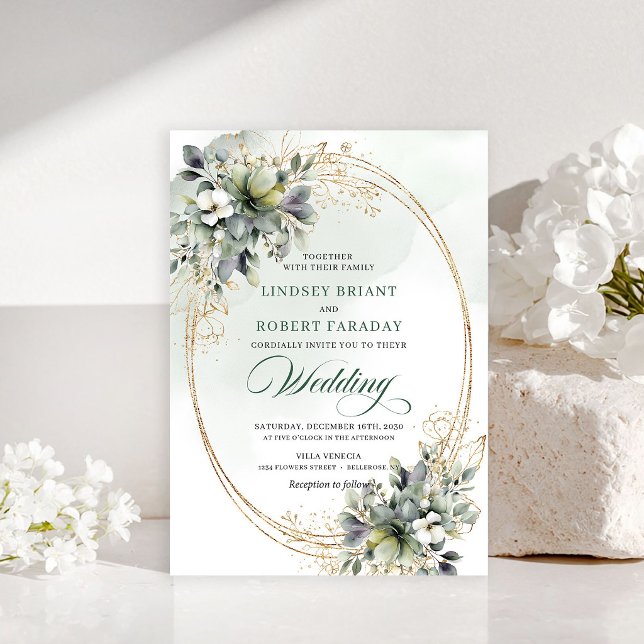 Invitación de boda con follaje artístico de acuare (Artistic watercolor foliage wedding invitation)