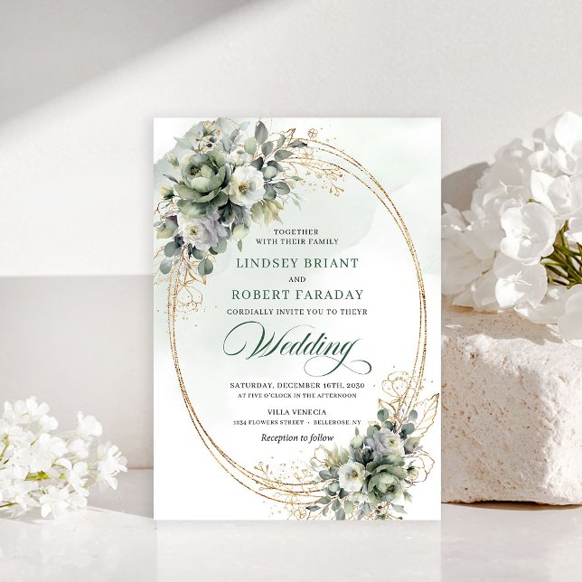 Invitación de boda con follaje botánico florecido (Blooming botanical foliage wedding invitation)