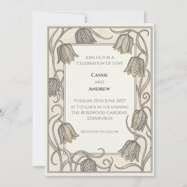 Invitación de boda con follaje botánico silenciado (Anverso)
