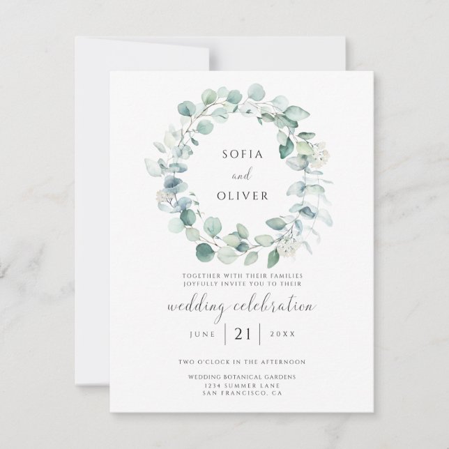 Invitación de boda con follaje de eucalipto (Anverso)