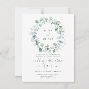 Invitación de boda con follaje de eucalipto