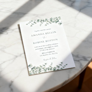 Invitación de boda con follaje de eucalipto