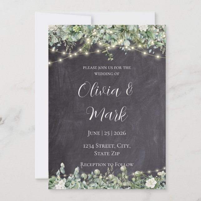 Invitación de boda con follaje de eucalipto | Rúst (Anverso)