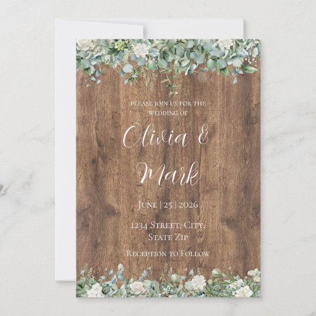 Invitación de boda con follaje de eucalipto | Rúst (Anverso)