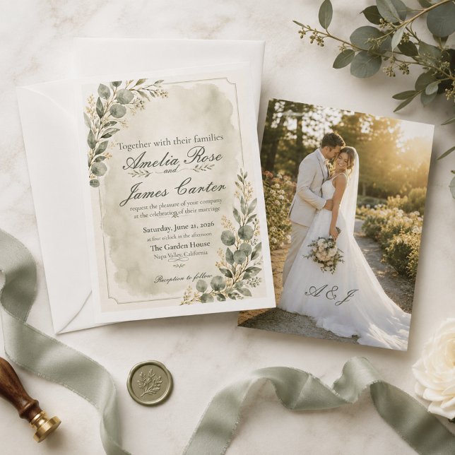 Invitación de boda con follaje de eucalipto salvia (Subido por el creador)