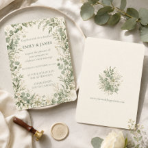 Invitación de boda con follaje de eucalipto, verde