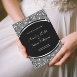 Invitación de boda con follaje de plata lujosa tal