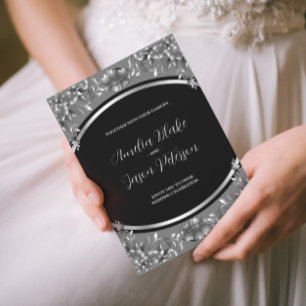 Invitación de boda con follaje de plata lujosa tal