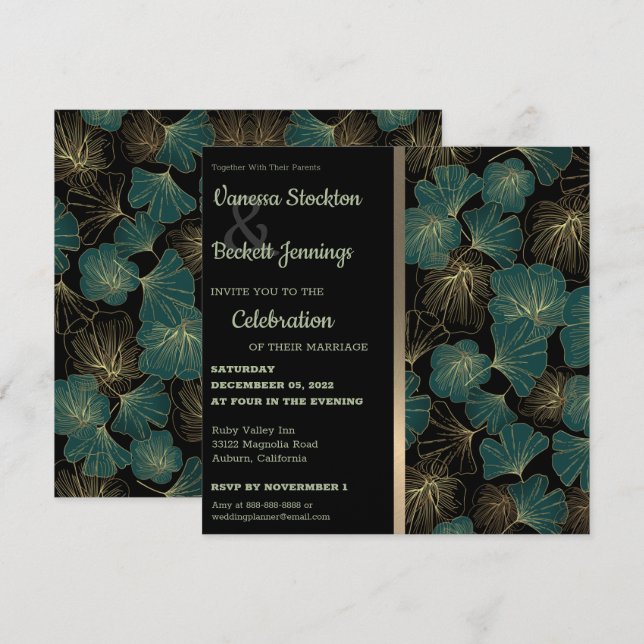 Invitación de boda con follaje elegante (Anverso / Reverso)