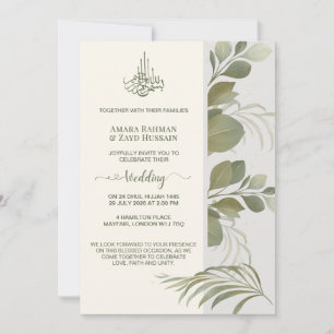 Invitación de Boda con Follaje Elegante de Color V