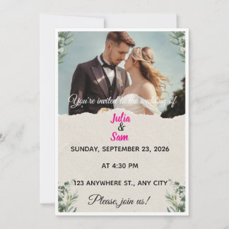 Invitación de boda con follaje en las esquinas