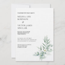 Invitación de boda con follaje verde