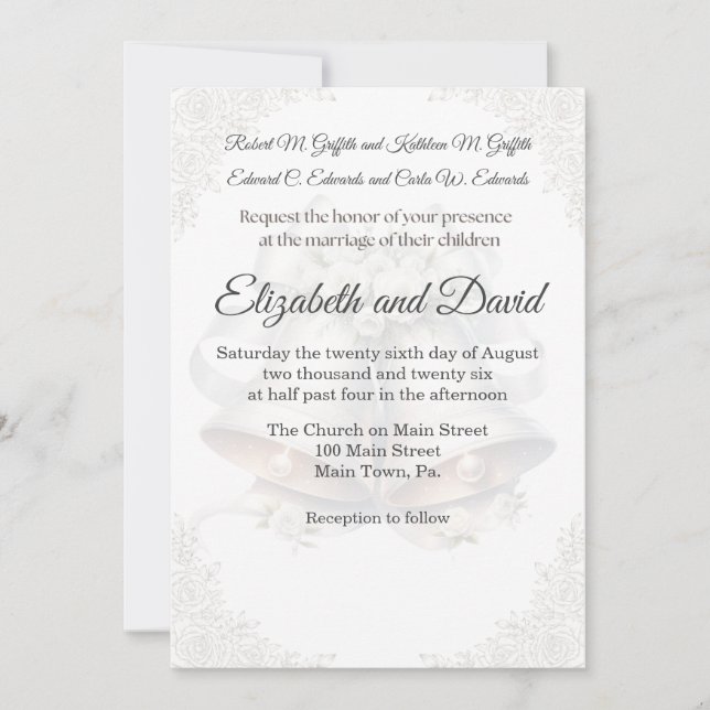 Invitación de boda con fondo de campana de boda (Anverso)