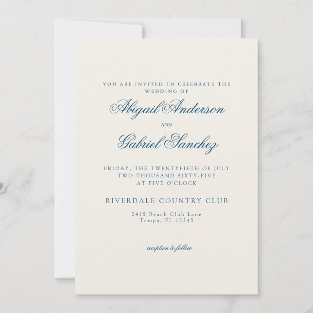 Invitación de boda con fondo de crema brisa del oc (Anverso)