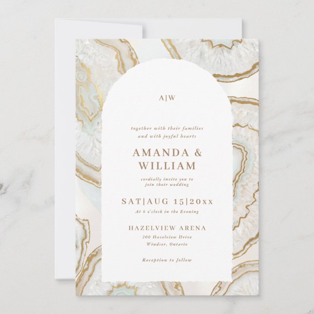 Invitación de boda con fondo de cuarzo ágata (Anverso)