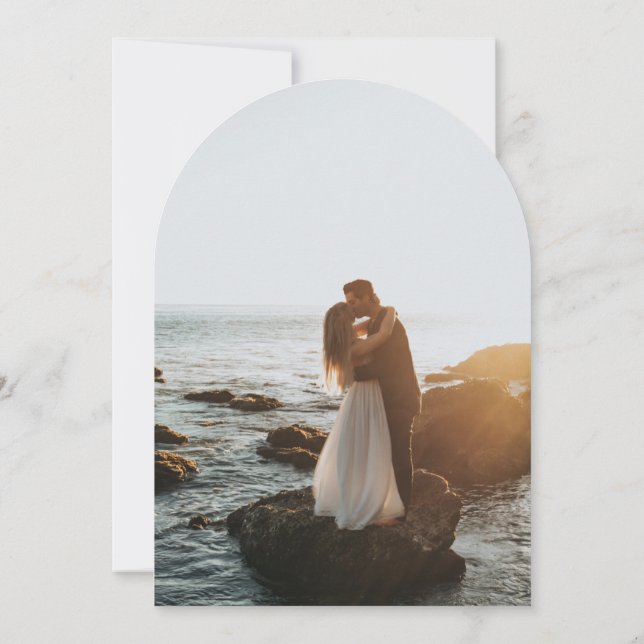 Invitación de boda con forma de arco fotográfico (Reverso)