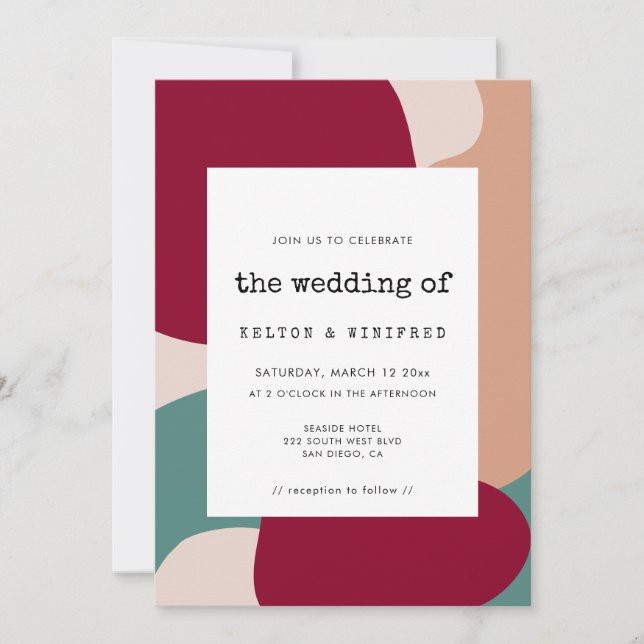 Invitación de boda con formas abstractas modernas (Anverso)