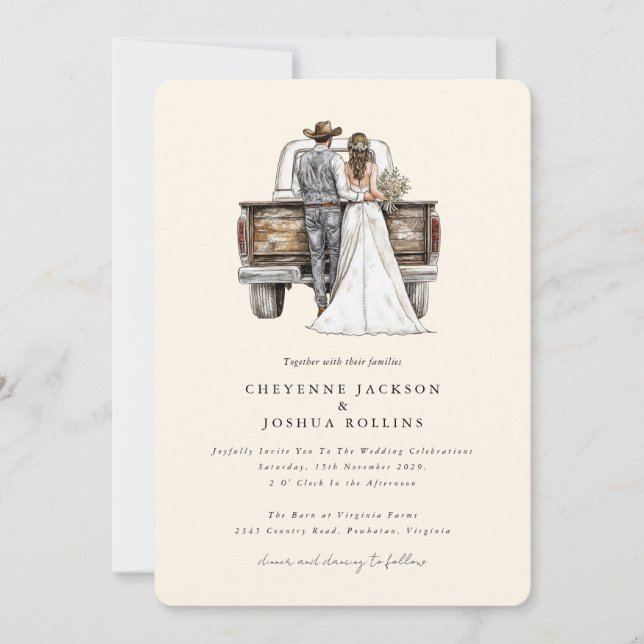 Invitación de Boda con Foto al Estilo Rústico Mode (Anverso)