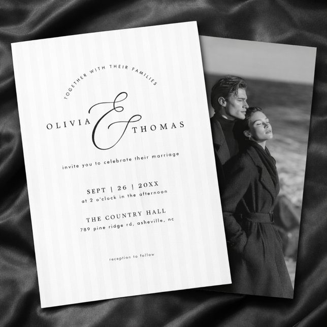 Invitación de boda con foto atemporal en blanco y  (Subido por el creador)