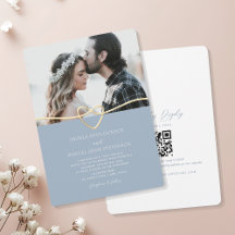 Invitación de boda con foto azul polvoriento y cód