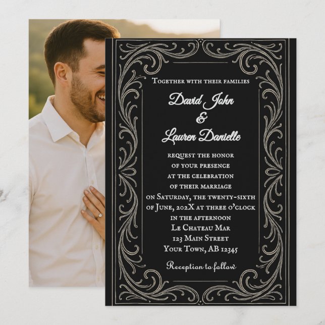 Invitación de boda con foto Black Beauty (Anverso / Reverso)