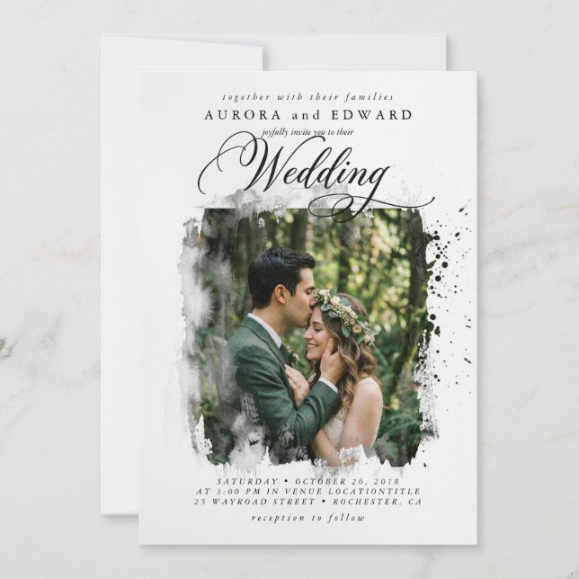 Invitación de Boda con Foto Boho Brush Elegante (Anverso)