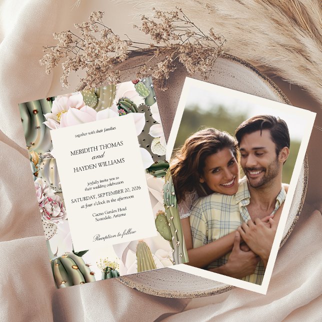 Invitación de boda con foto boho de cactus del des (Subido por el creador)