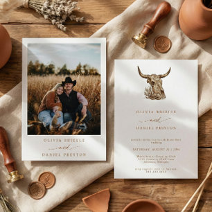 Invitación de Boda con Foto Boho de Pasto de Pampa
