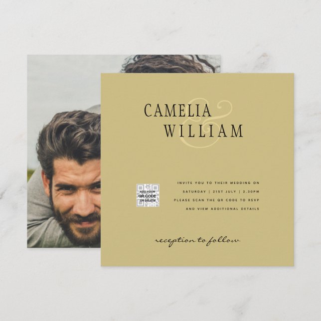 Invitación de Boda con Foto Código QR RSVP Dorado  (Anverso / Reverso)