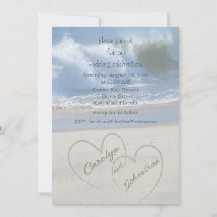 Invitación de boda con foto Corazones en la arena