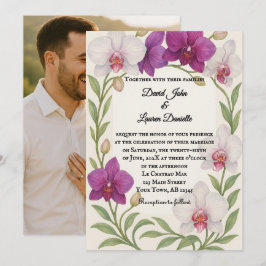 Invitación de boda con foto de abrazo de orquídea