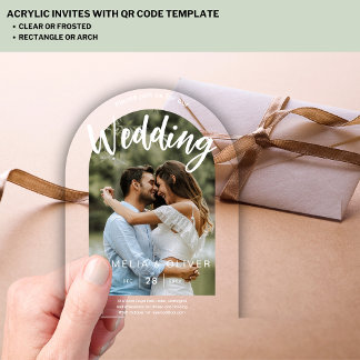 Invitación de boda con foto de acrílico moderna y