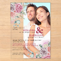 Invitación de boda con foto de acuarela de rosas e