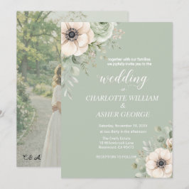 Invitación de boda con foto de Anémona floral en v
