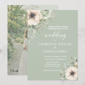 Invitación de boda con foto de Anémona floral en v