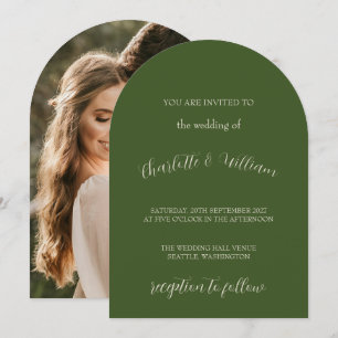 Invitación de boda con foto de arco de olivo verde