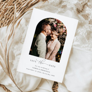 Invitación de boda con foto de arco minimalista