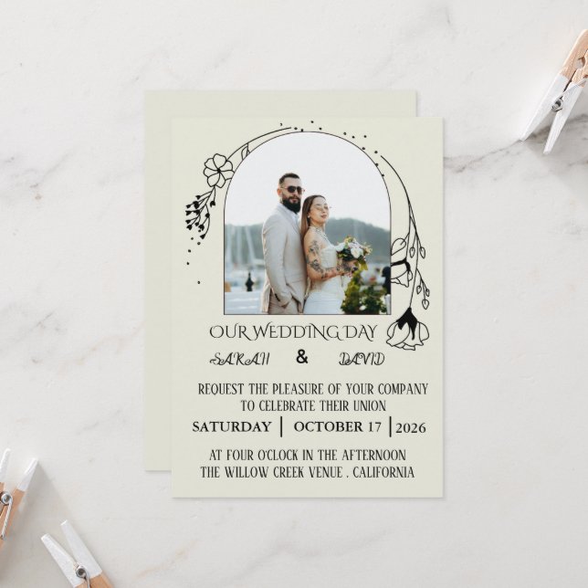 Invitación de boda con foto de arco moderno (Anverso/Reverso In Situ)