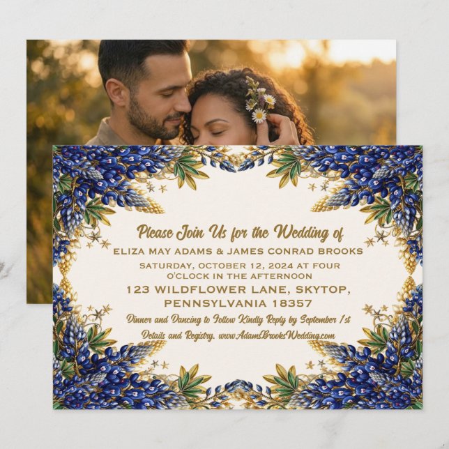 Invitación de boda con foto de Bluebonnet de Texas (Anverso / Reverso)