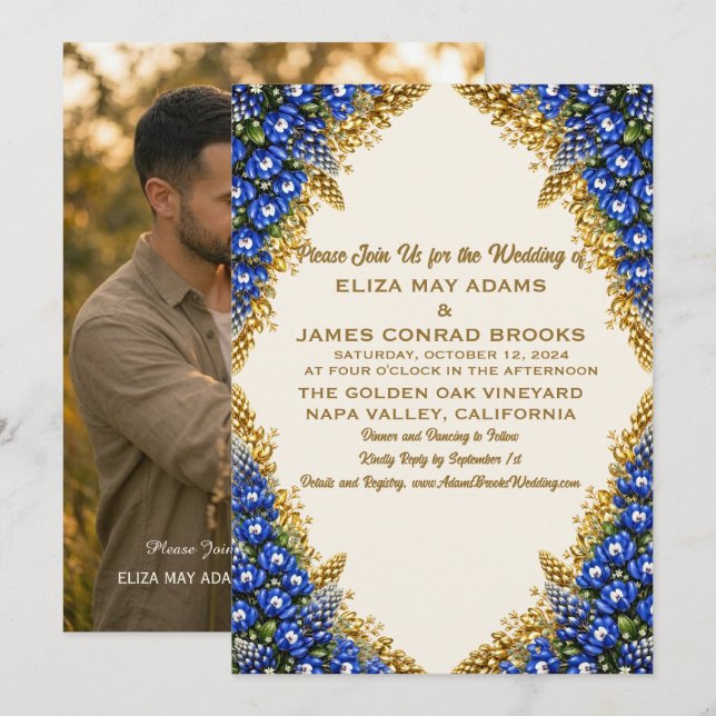 Invitación de Boda con Foto de Bluebonnet de Texas (Anverso / Reverso)
