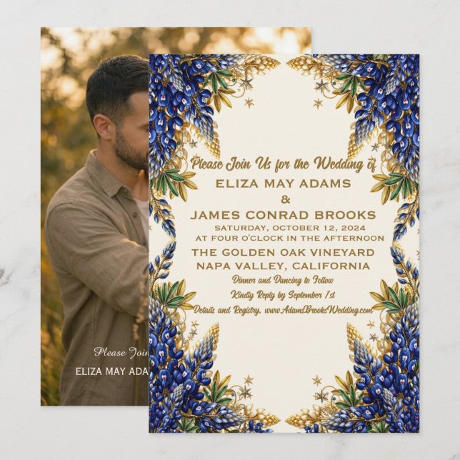 Invitación de Boda con Foto de Bluebonnet de Texas (Anverso / Reverso)