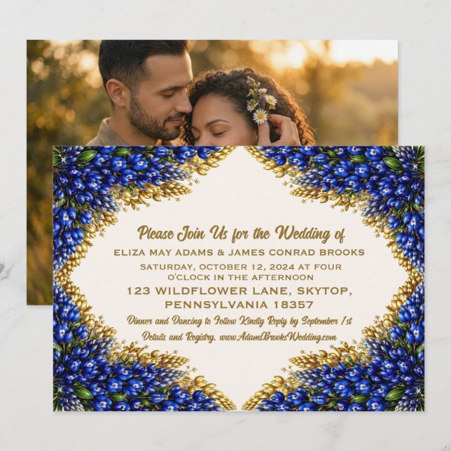 Invitación de boda con foto de Bluebonnet de Texas (Anverso / Reverso)