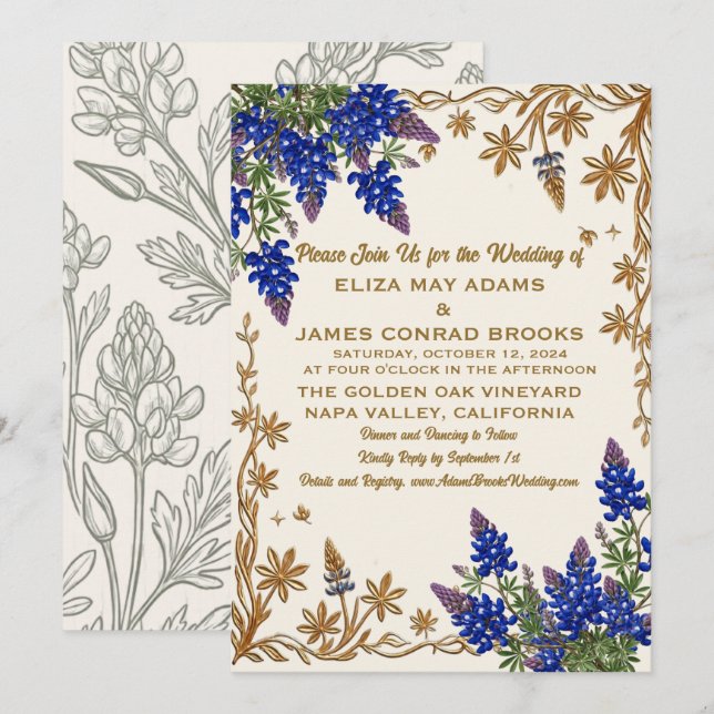 Invitación de boda con foto de Bluebonnet de Texas (Anverso / Reverso)