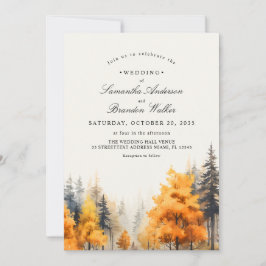 Invitación de boda con foto de bosque otoñal, árbo
