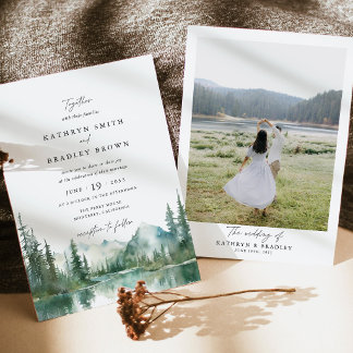 Invitación de Boda con Foto de Bosque y Lago de Mo