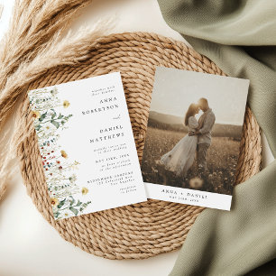 Invitación de boda con foto de campo de flores sil