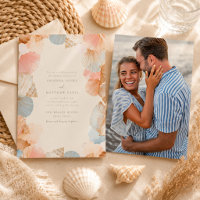 Invitación de boda con foto de conchas marinas cos