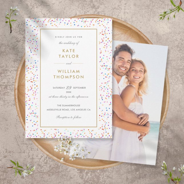 Invitación de boda con foto de confeti arcoíris ch (Subido por el creador)